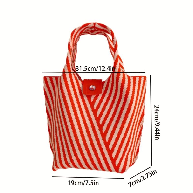 Colorblock Knitted Tote Bag Striped Pattern Hobo Bag Women's Casual Handbag