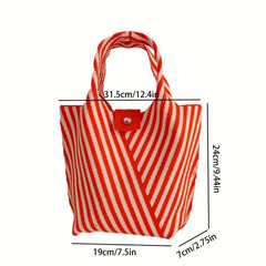 Colorblock Knitted Tote Bag Striped Pattern Hobo Bag Women's Casual Handbag
