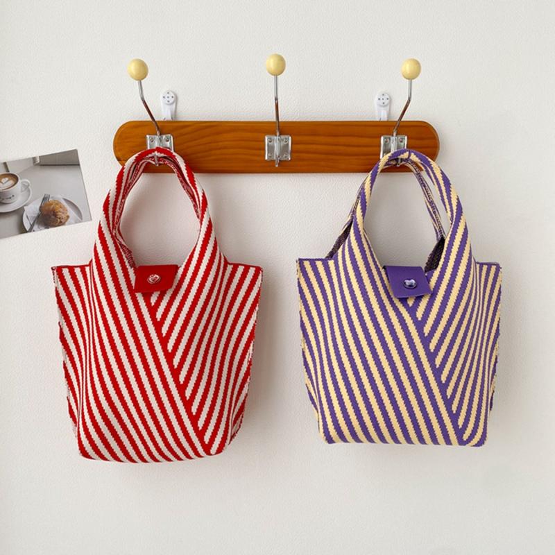 Colorblock Knitted Tote Bag Striped Pattern Hobo Bag Women's Casual Handbag