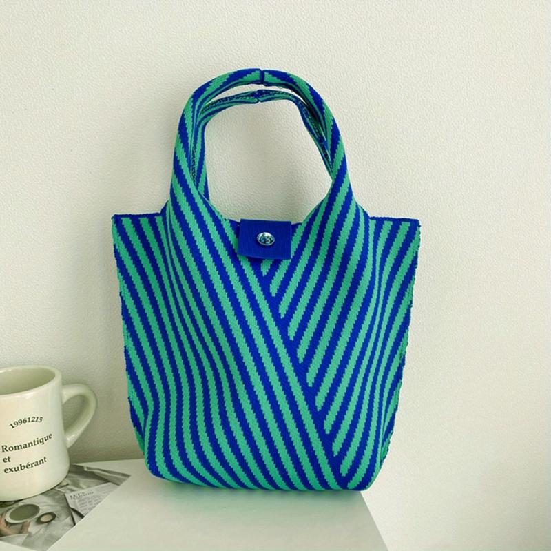 Colorblock Knitted Tote Bag Striped Pattern Hobo Bag Women's Casual Handbag