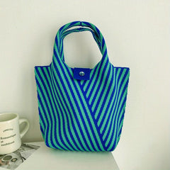 Colorblock Knitted Tote Bag Striped Pattern Hobo Bag Women's Casual Handbag