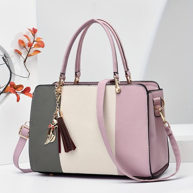 Top Handle Satchel Tote Bag PU Leather Textured Shoulder Bag