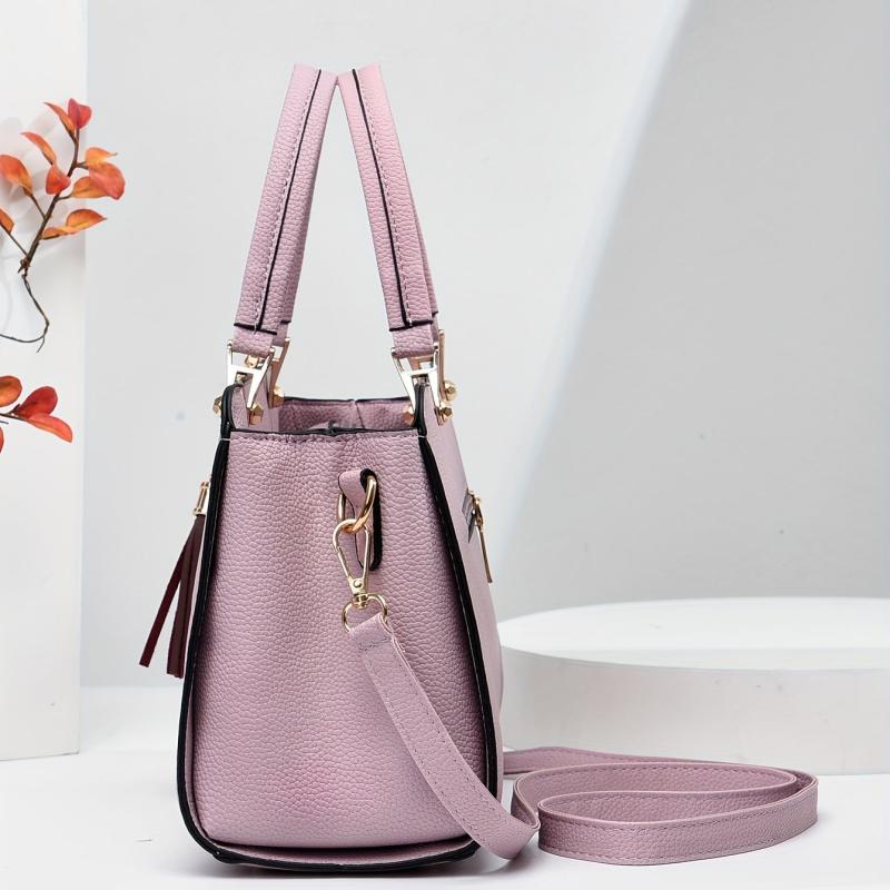 Top Handle Satchel Tote Bag PU Leather Textured Shoulder Bag