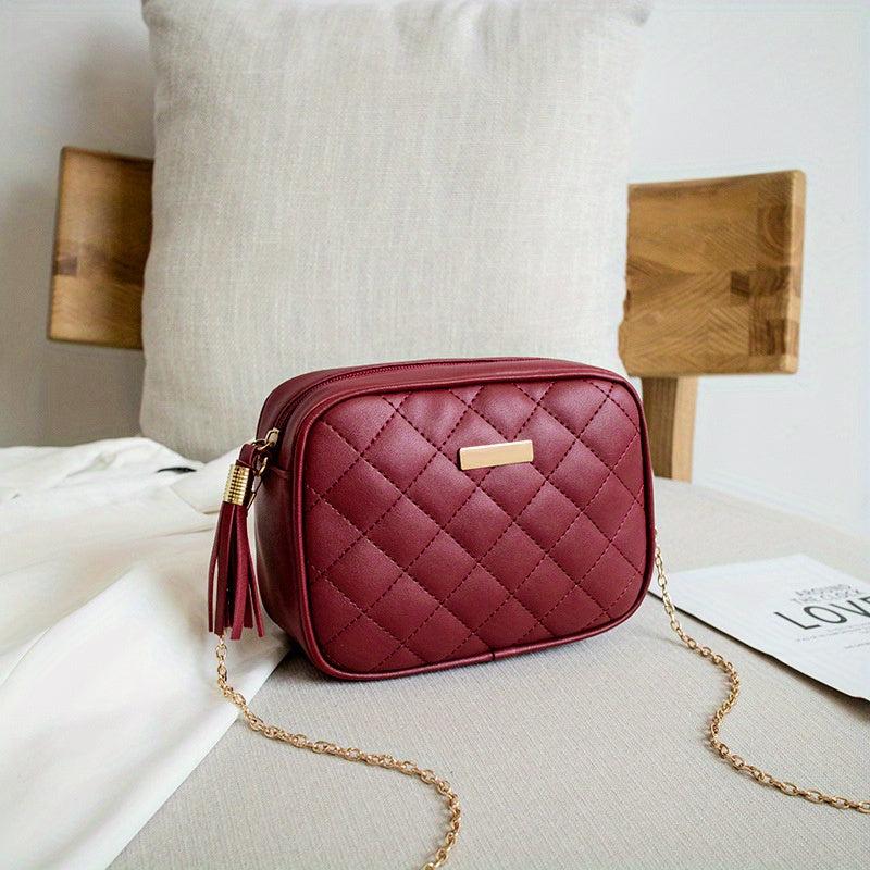 Quilted Chain Crossbody Bag Square Purse Faux Leather Shoulder Bag