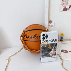 Basketball Circle Bag Chain Shoulder Round Purse Hand Zipper Bag