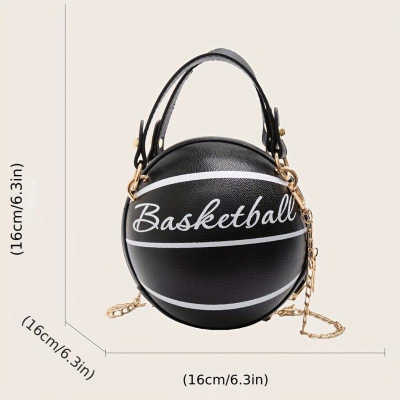 Basketball Circle Bag Chain Shoulder Round Purse Hand Zipper Bag