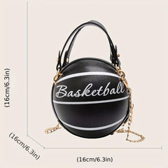 Basketball Circle Bag Chain Shoulder Round Purse Hand Zipper Bag