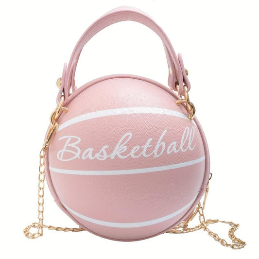 Basketball Circle Bag Chain Shoulder Round Purse Hand Zipper Bag