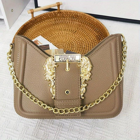 Classic Baguette Bag Stylish Shoulder Bag With Metal Buckle Decor