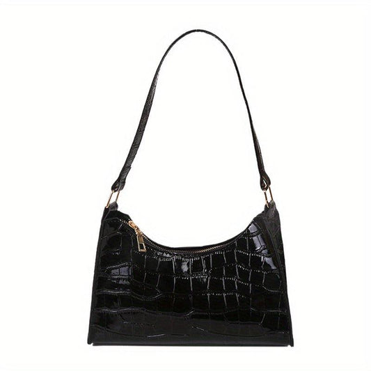Embossed Baguette Bag Solid Shoulder Bag Women's PU Leather Handbag