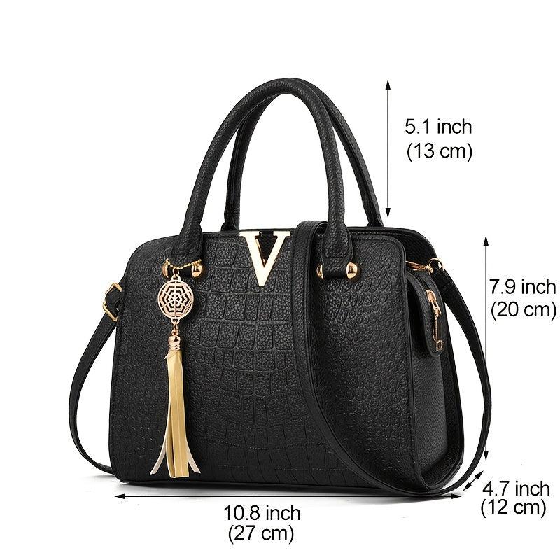 Crocodile Pattern Satchel Bag Double Handle Purse Women's Shoulder Bag