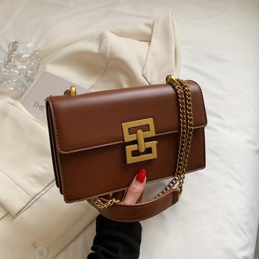 Minimalist Classic Crossbody Bag Square PU Leather Flap Purse Women's