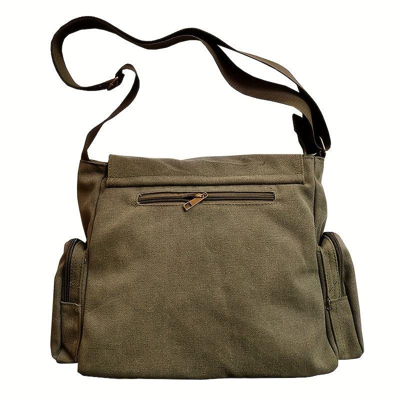 Vintage Canvas Messenger Bag Cartoon Print Crossbody Bag For School & Travel