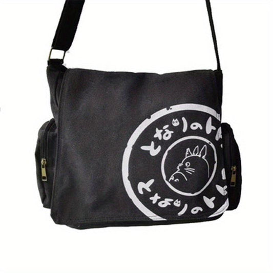 Vintage Canvas Messenger Bag Cartoon Print Crossbody Bag For School & Travel