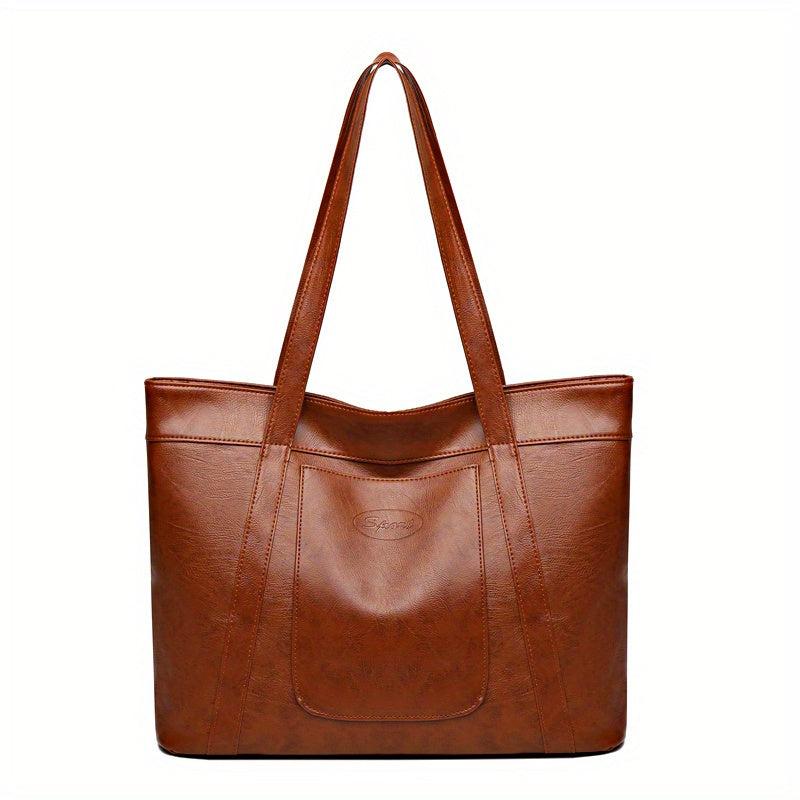 Vintage Faux Leather Tote Bag Large Capacity Shoulder Bag Handbags