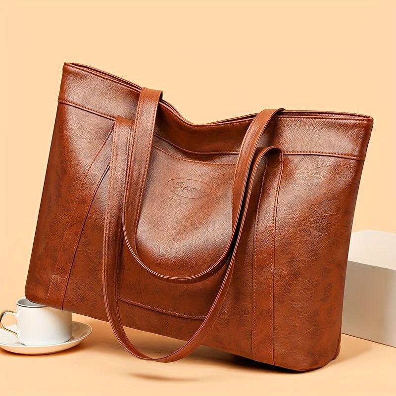 Vintage Faux Leather Tote Bag Large Capacity Shoulder Bag Handbags