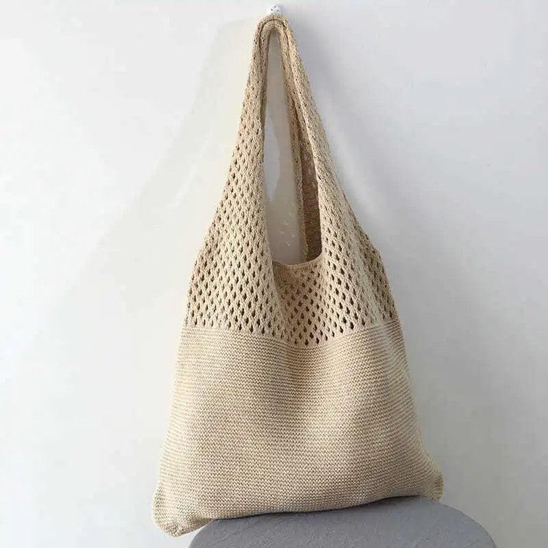 Retro Hollow Crochet Bag Large Capacity Shopping Bag Women's Woven Shoulder Bag
