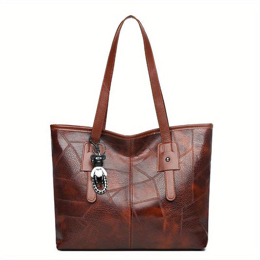 Vintage Patchwork Tote Bag Shoulder Handbag Large Capacity PU Leather