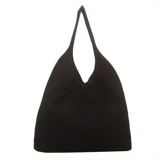 Solid Crochet Bag Women's Knitted Tote Bag Large Capacity Shoulder Shopping Bag
