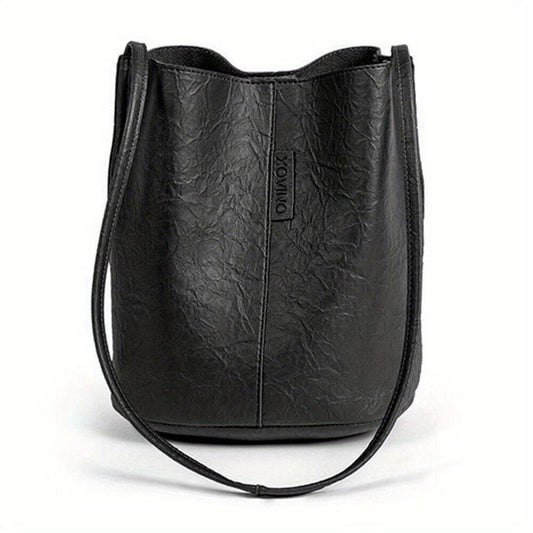 Vintage Bucket Bag For Women Solid Shoulder Bag Stitching Handbags