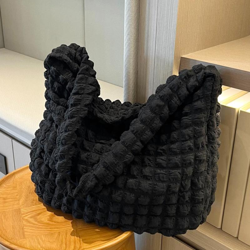 Ruched Shoulder Bag Large HandBag Zipper School Bag
