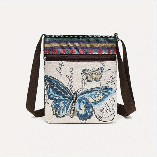 Ethnic Canvas Crossbody Bag Animal Embroidery Square Purse Phone Bag