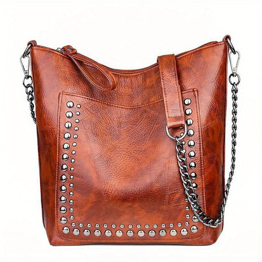 Vintage Studded Shoulder Bag Rivet PU Leather Crossbody Bag