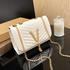 Quilted Square Shoulder Bag Tassel Decor Chain Crossbody Bag