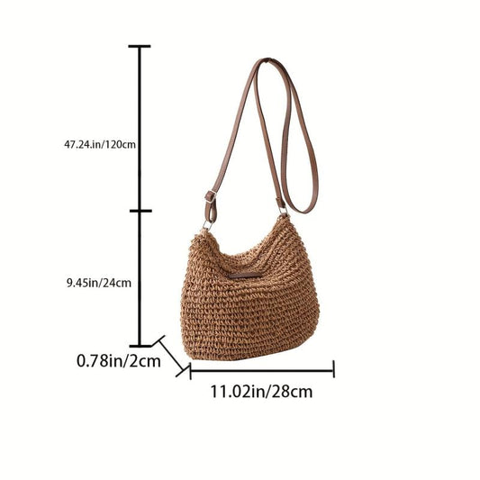 Minimalist Straw Shoulder Bag Zipper All Match Bag