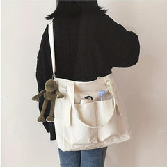 Casual Solid Tote Bag Crossbody Bag Large Capacity Handbag