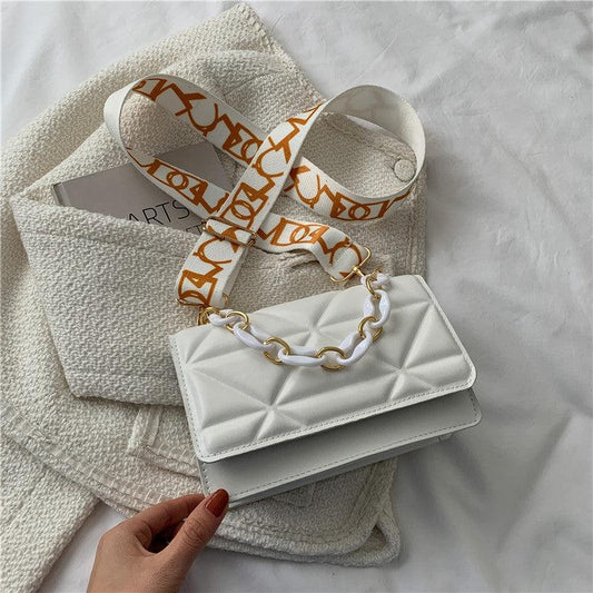 Square Flap Crossbody Bag PU Leather Textured Bag Purse