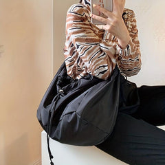 Nylon Drawstring Crossbody Bag Large Capacity Shoulder Bag