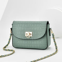 Crocodile Embossed Square Bag with Chain Strap for Work