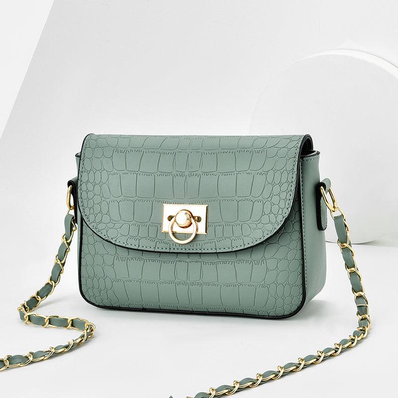 Crocodile Embossed Square Bag with Chain Strap for Work