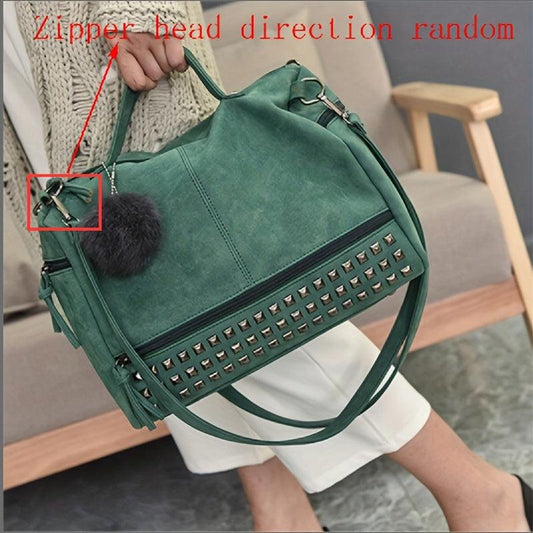 Vintage Crossbody Bag Studded Decor Motorcycle Handbag Large Capacity Tote Bag