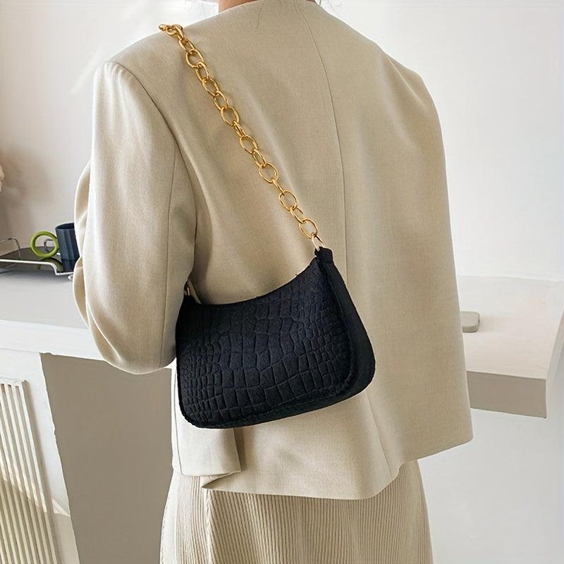 Crocodile Pattern Felt Shoulder Bag Women's Handbag