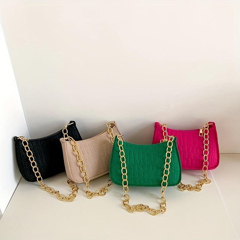 Crocodile Pattern Felt Shoulder Bag Women's Handbag