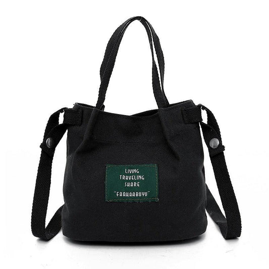 Letter Patched Decor Canvas Bag All match Bucket Bag