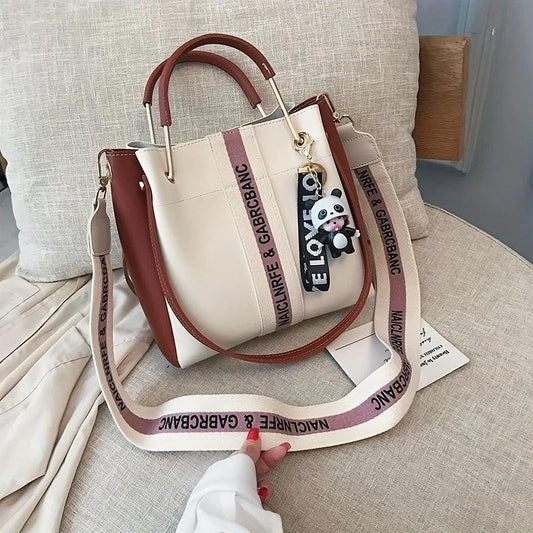 Letter Graphic Satchel Purse Crossbody Bag For Women PU Leather Bucket Handbag