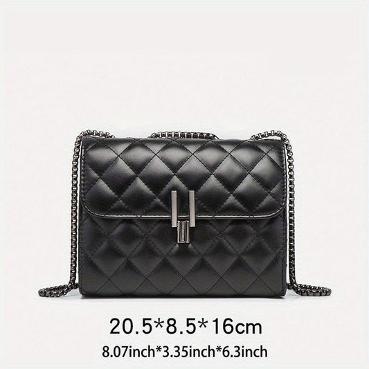 Argyle Quilted Chain Crossbody Bag Small PU Flap Purse