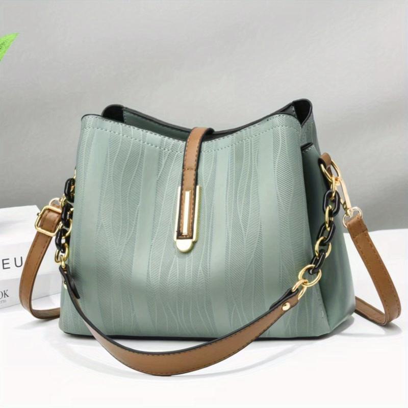 Buckle Decor Bucket Bag PU Leather Crossbody Purse