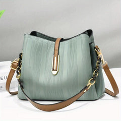 Buckle Decor Bucket Bag PU Leather Crossbody Purse