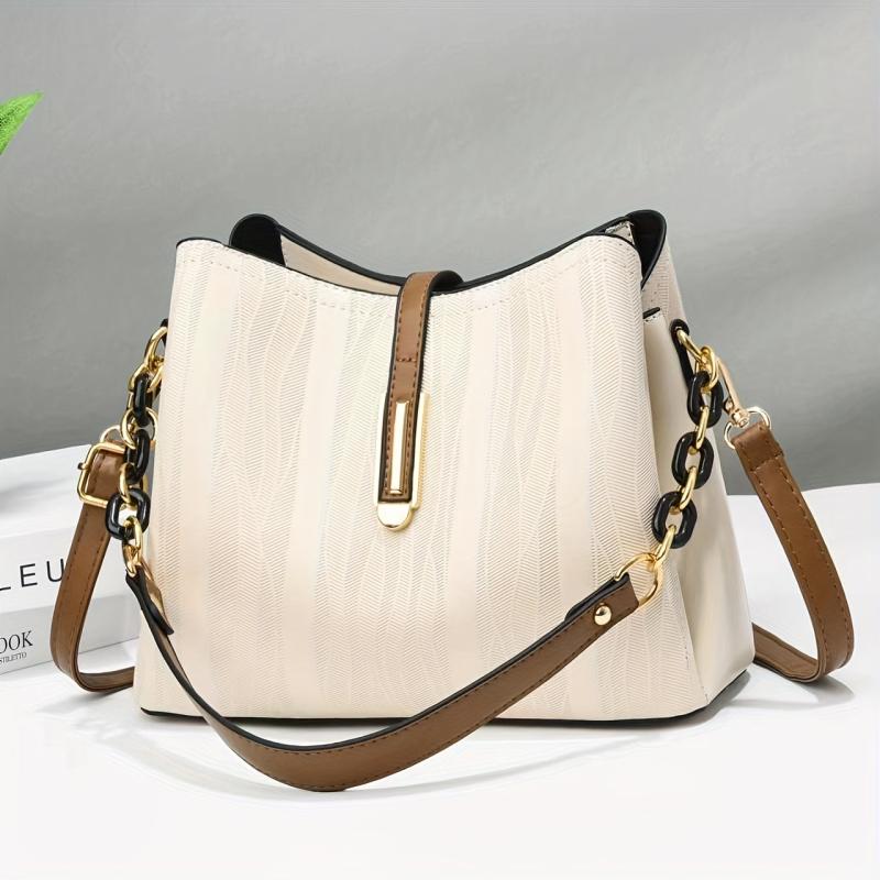 Buckle Decor Bucket Bag PU Leather Crossbody Purse