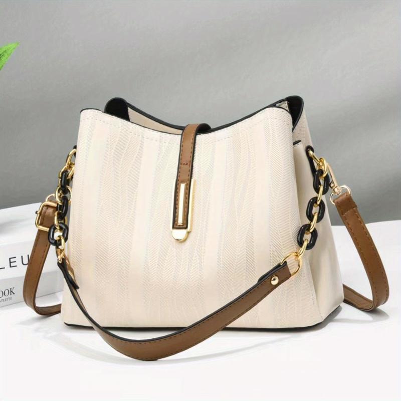 Buckle Decor Bucket Bag PU Leather Crossbody Purse