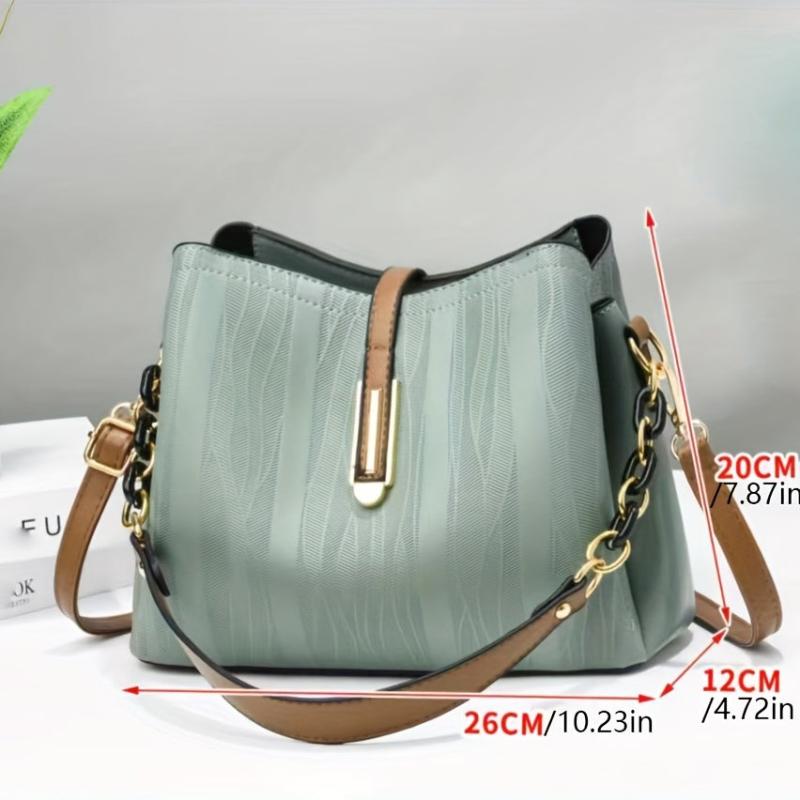Buckle Decor Bucket Bag PU Leather Crossbody Purse