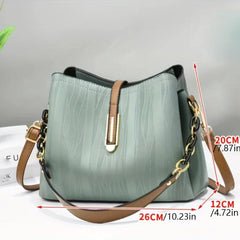 Buckle Decor Bucket Bag PU Leather Crossbody Purse