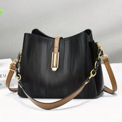 Buckle Decor Bucket Bag PU Leather Crossbody Purse