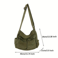 Canvas Messenger Bag Large Crossbody Bag With Multiple Pockets