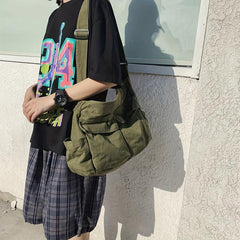 Canvas Messenger Bag Large Crossbody Bag With Multiple Pockets