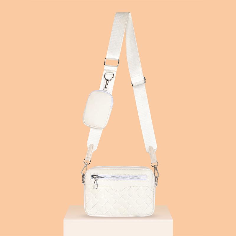 Argyle Quilted Zipper Shoulder Bag Crossbody Square Bag With Mini Coin Purses
